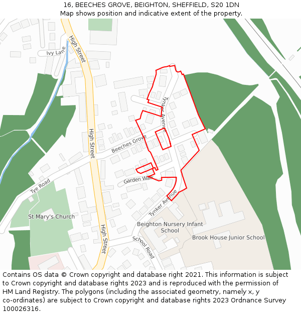 16, BEECHES GROVE, BEIGHTON, SHEFFIELD, S20 1DN: Location map and indicative extent of plot