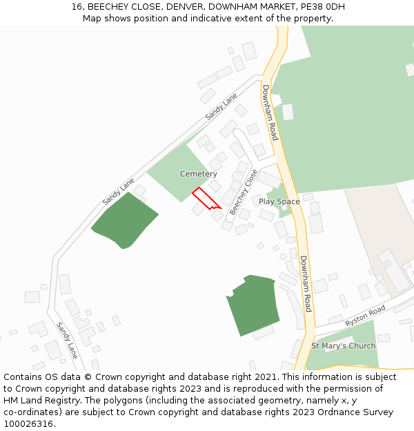 16, BEECHEY CLOSE, DENVER, DOWNHAM MARKET, PE38 0DH: Location map and indicative extent of plot