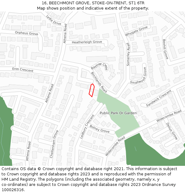 16, BEECHMONT GROVE, STOKE-ON-TRENT, ST1 6TR: Location map and indicative extent of plot