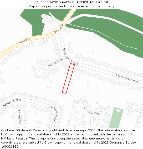 16, BEECHWOOD AVENUE, AMERSHAM, HP6 6PL: Location map and indicative extent of plot