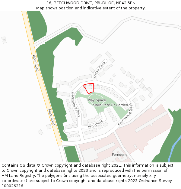 16, BEECHWOOD DRIVE, PRUDHOE, NE42 5PN: Location map and indicative extent of plot