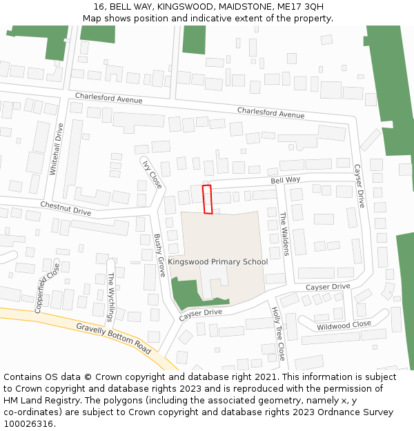 16, BELL WAY, KINGSWOOD, MAIDSTONE, ME17 3QH: Location map and indicative extent of plot