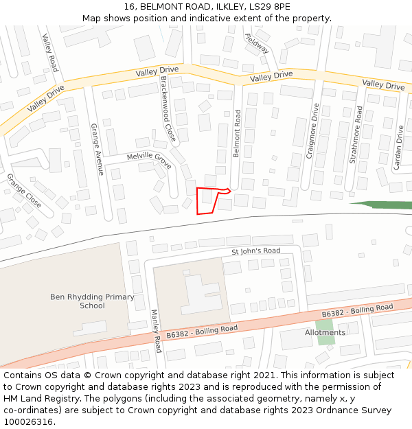 16, BELMONT ROAD, ILKLEY, LS29 8PE: Location map and indicative extent of plot