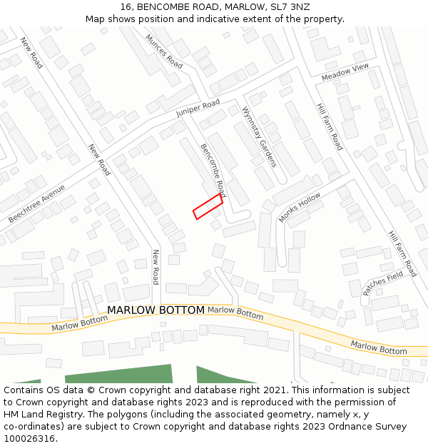 16, BENCOMBE ROAD, MARLOW, SL7 3NZ: Location map and indicative extent of plot