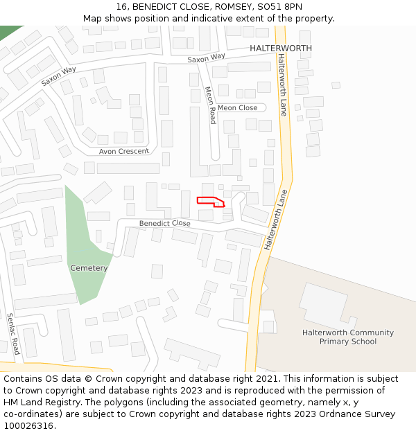 16, BENEDICT CLOSE, ROMSEY, SO51 8PN: Location map and indicative extent of plot