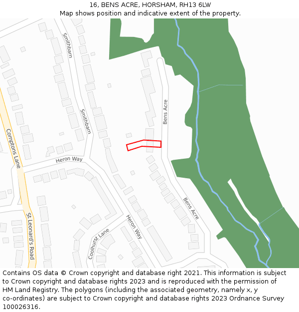 16, BENS ACRE, HORSHAM, RH13 6LW: Location map and indicative extent of plot