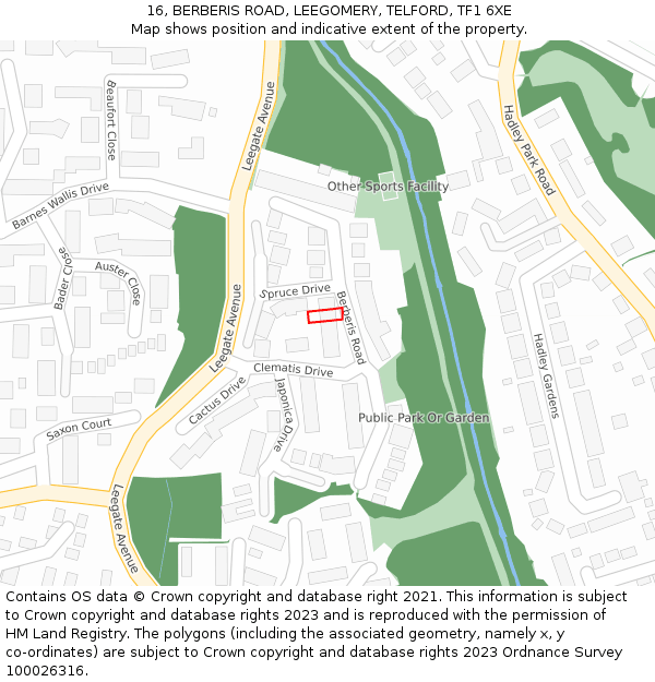 16, BERBERIS ROAD, LEEGOMERY, TELFORD, TF1 6XE: Location map and indicative extent of plot