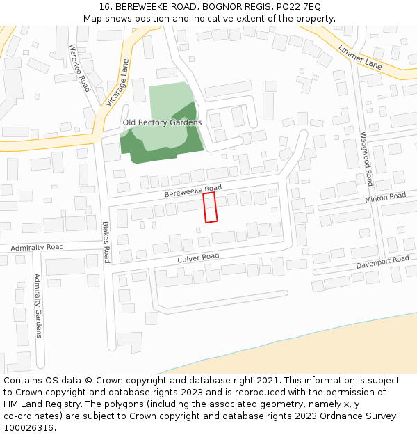 16, BEREWEEKE ROAD, BOGNOR REGIS, PO22 7EQ: Location map and indicative extent of plot