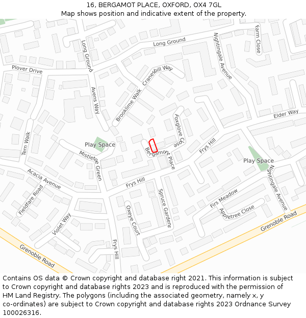 16, BERGAMOT PLACE, OXFORD, OX4 7GL: Location map and indicative extent of plot