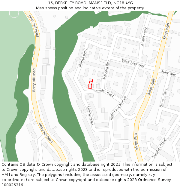 16, BERKELEY ROAD, MANSFIELD, NG18 4YG: Location map and indicative extent of plot