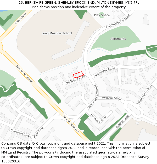 16, BERKSHIRE GREEN, SHENLEY BROOK END, MILTON KEYNES, MK5 7FL: Location map and indicative extent of plot