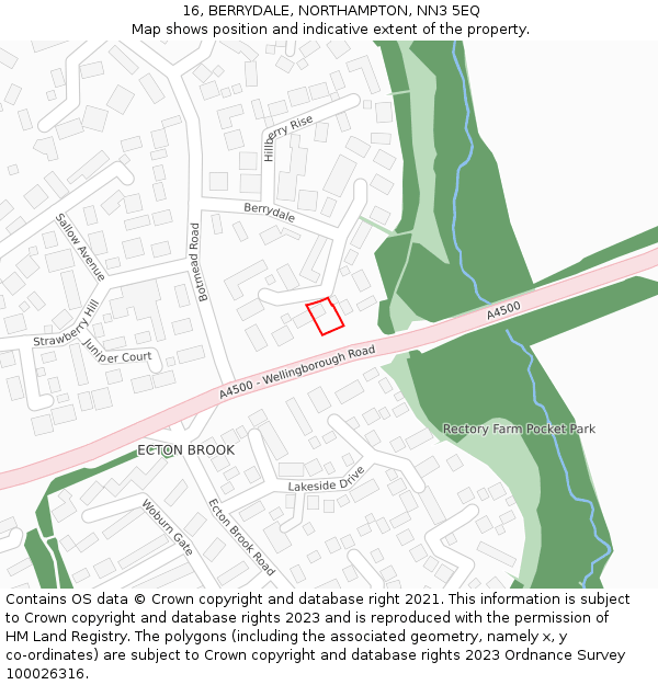 16, BERRYDALE, NORTHAMPTON, NN3 5EQ: Location map and indicative extent of plot