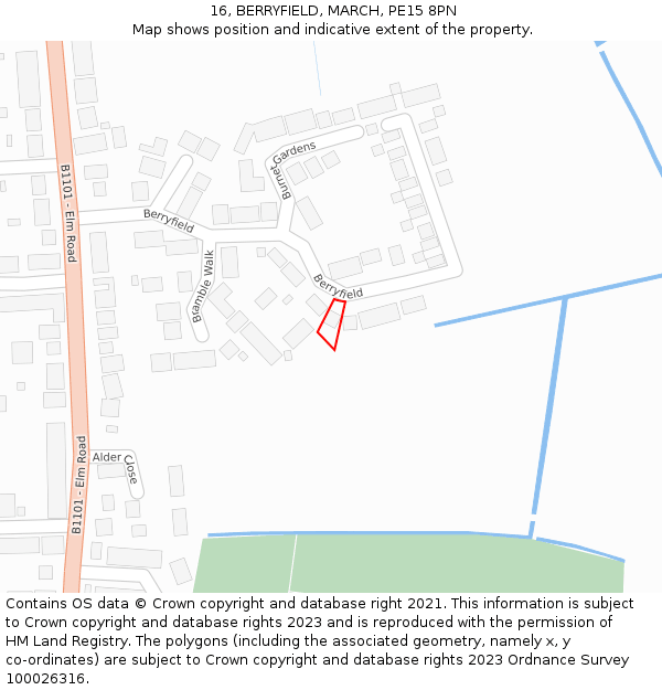 16, BERRYFIELD, MARCH, PE15 8PN: Location map and indicative extent of plot