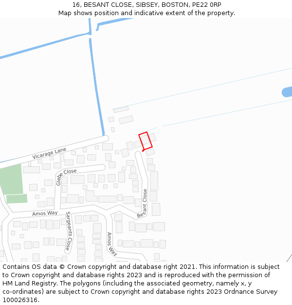 16, BESANT CLOSE, SIBSEY, BOSTON, PE22 0RP: Location map and indicative extent of plot