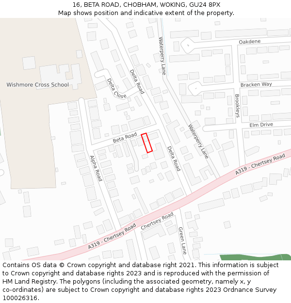 16, BETA ROAD, CHOBHAM, WOKING, GU24 8PX: Location map and indicative extent of plot