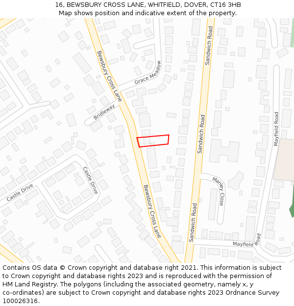 16, BEWSBURY CROSS LANE, WHITFIELD, DOVER, CT16 3HB: Location map and indicative extent of plot