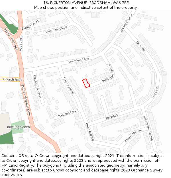 16, BICKERTON AVENUE, FRODSHAM, WA6 7RE: Location map and indicative extent of plot