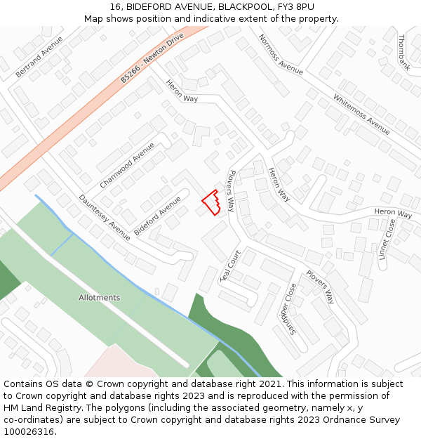 16, BIDEFORD AVENUE, BLACKPOOL, FY3 8PU: Location map and indicative extent of plot