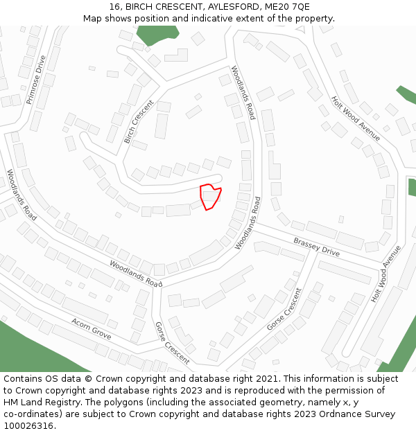 16, BIRCH CRESCENT, AYLESFORD, ME20 7QE: Location map and indicative extent of plot