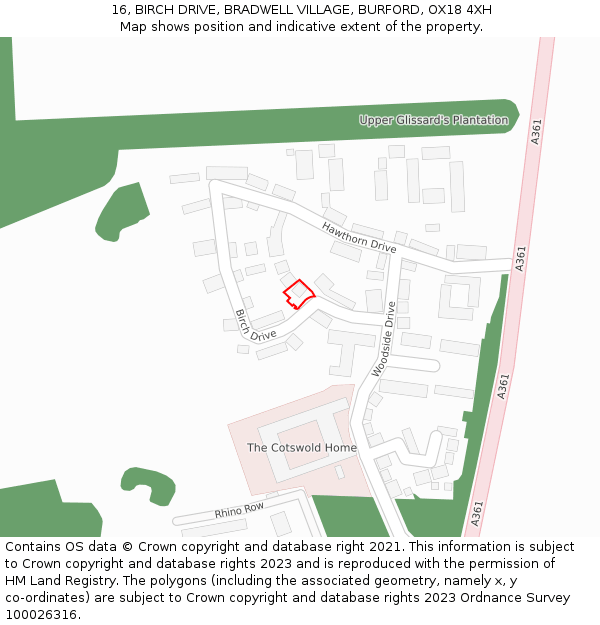 16, BIRCH DRIVE, BRADWELL VILLAGE, BURFORD, OX18 4XH: Location map and indicative extent of plot