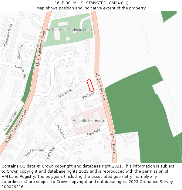 16, BIRCHALLS, STANSTED, CM24 8LQ: Location map and indicative extent of plot