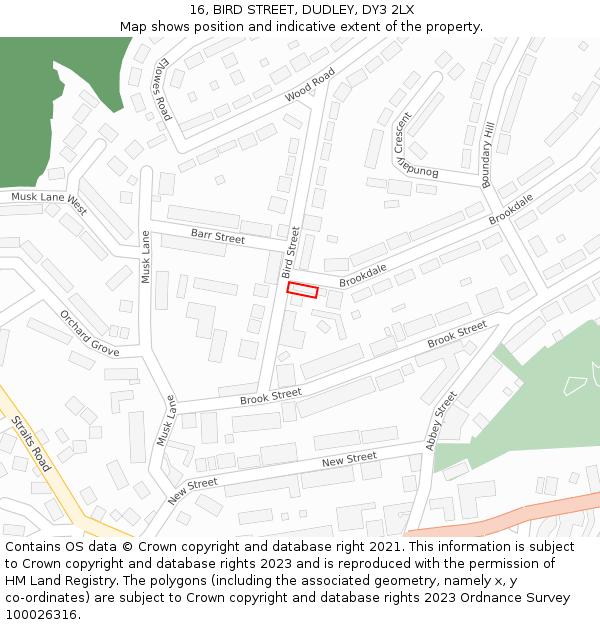 16, BIRD STREET, DUDLEY, DY3 2LX: Location map and indicative extent of plot