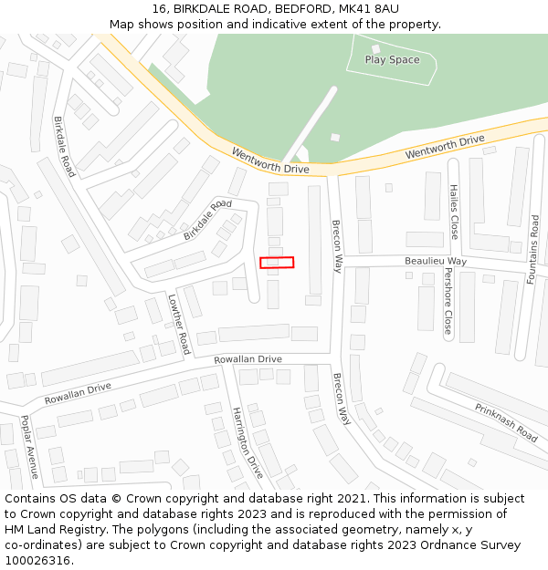 16, BIRKDALE ROAD, BEDFORD, MK41 8AU: Location map and indicative extent of plot