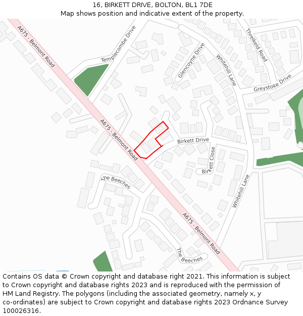 16, BIRKETT DRIVE, BOLTON, BL1 7DE: Location map and indicative extent of plot