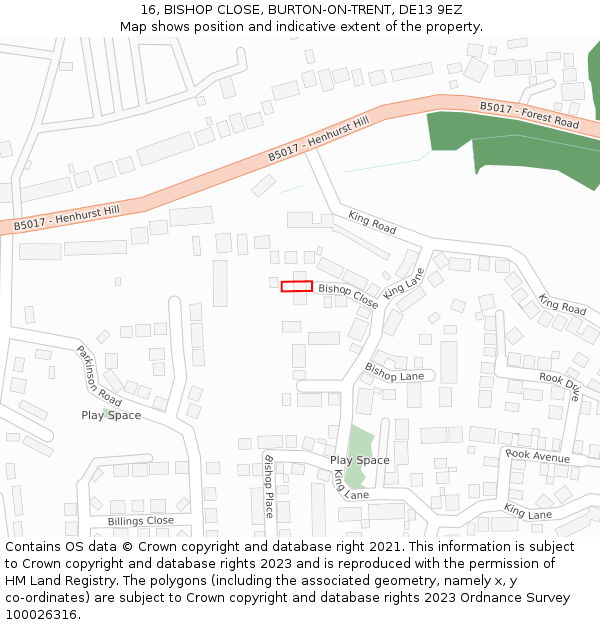 16, BISHOP CLOSE, BURTON-ON-TRENT, DE13 9EZ: Location map and indicative extent of plot