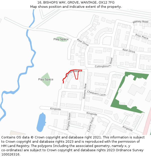 16, BISHOPS WAY, GROVE, WANTAGE, OX12 7FG: Location map and indicative extent of plot