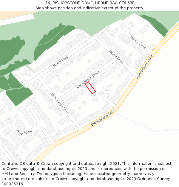 16, BISHOPSTONE DRIVE, HERNE BAY, CT6 6RE: Location map and indicative extent of plot