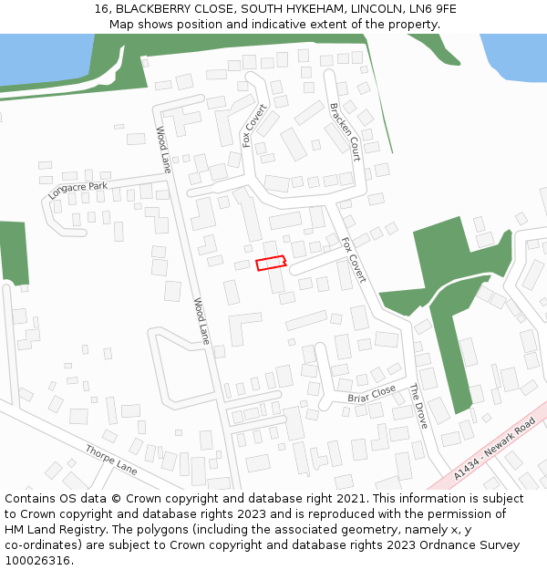 16, BLACKBERRY CLOSE, SOUTH HYKEHAM, LINCOLN, LN6 9FE: Location map and indicative extent of plot