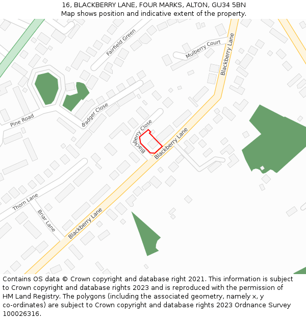 16, BLACKBERRY LANE, FOUR MARKS, ALTON, GU34 5BN: Location map and indicative extent of plot