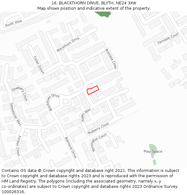 16, BLACKTHORN DRIVE, BLYTH, NE24 3XW: Location map and indicative extent of plot