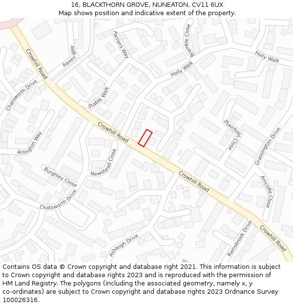 16, BLACKTHORN GROVE, NUNEATON, CV11 6UX: Location map and indicative extent of plot