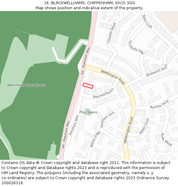 16, BLACKWELLHAMS, CHIPPENHAM, SN15 3GG: Location map and indicative extent of plot