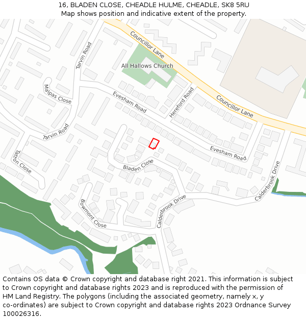 16, BLADEN CLOSE, CHEADLE HULME, CHEADLE, SK8 5RU: Location map and indicative extent of plot