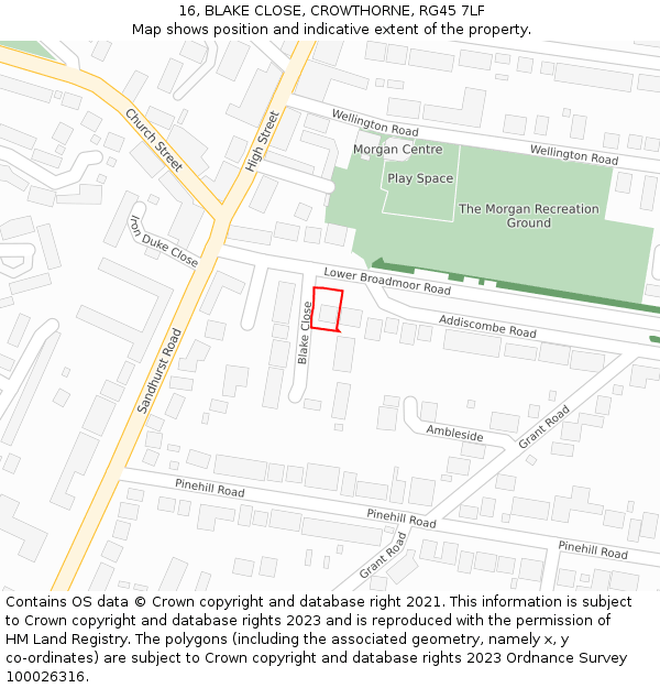 16, BLAKE CLOSE, CROWTHORNE, RG45 7LF: Location map and indicative extent of plot