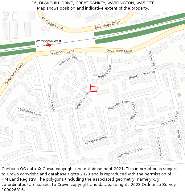 16, BLAKEHILL DRIVE, GREAT SANKEY, WARRINGTON, WA5 1ZF: Location map and indicative extent of plot