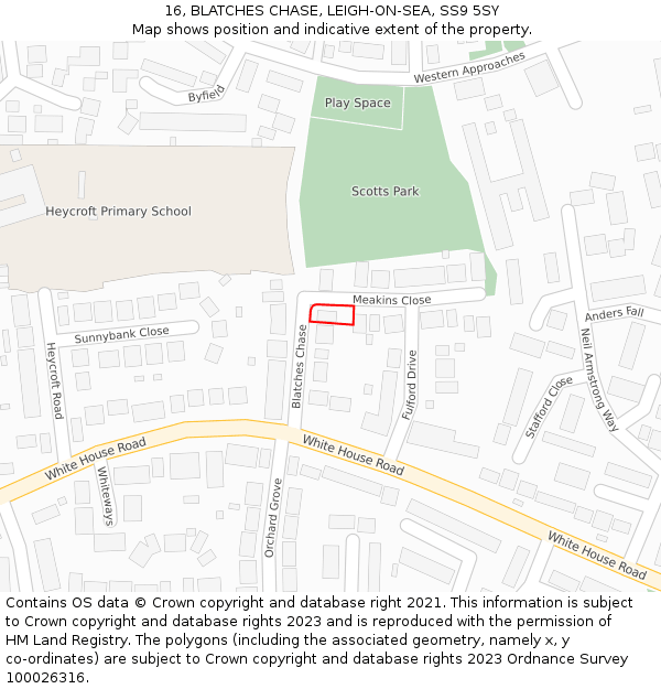 16, BLATCHES CHASE, LEIGH-ON-SEA, SS9 5SY: Location map and indicative extent of plot