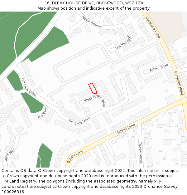 16, BLEAK HOUSE DRIVE, BURNTWOOD, WS7 1ZX: Location map and indicative extent of plot