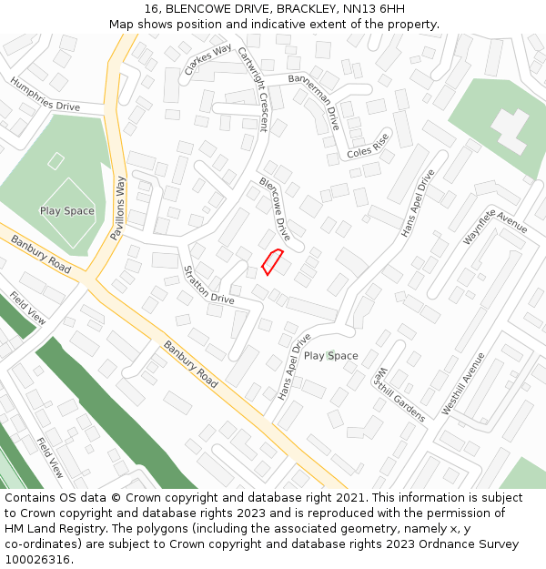 16, BLENCOWE DRIVE, BRACKLEY, NN13 6HH: Location map and indicative extent of plot