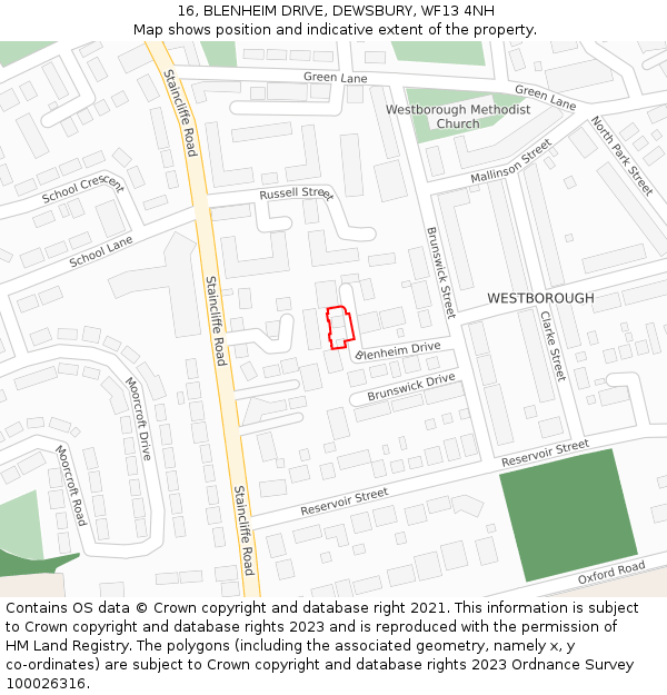 16, BLENHEIM DRIVE, DEWSBURY, WF13 4NH: Location map and indicative extent of plot