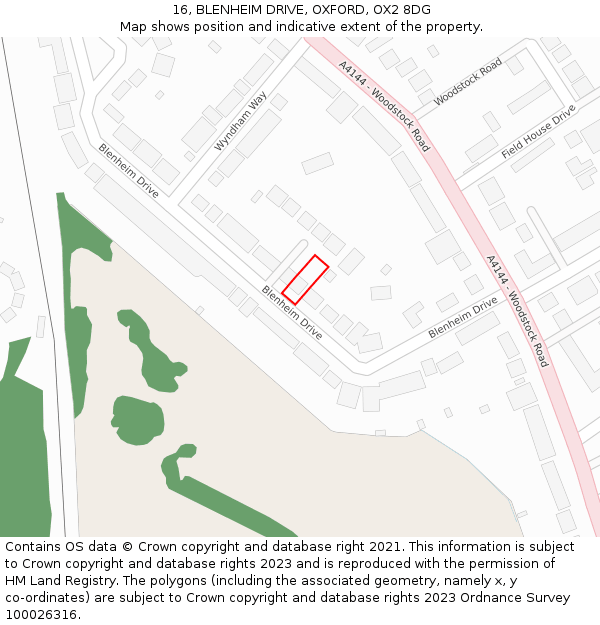 16, BLENHEIM DRIVE, OXFORD, OX2 8DG: Location map and indicative extent of plot