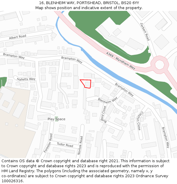 16, BLENHEIM WAY, PORTISHEAD, BRISTOL, BS20 6YY: Location map and indicative extent of plot