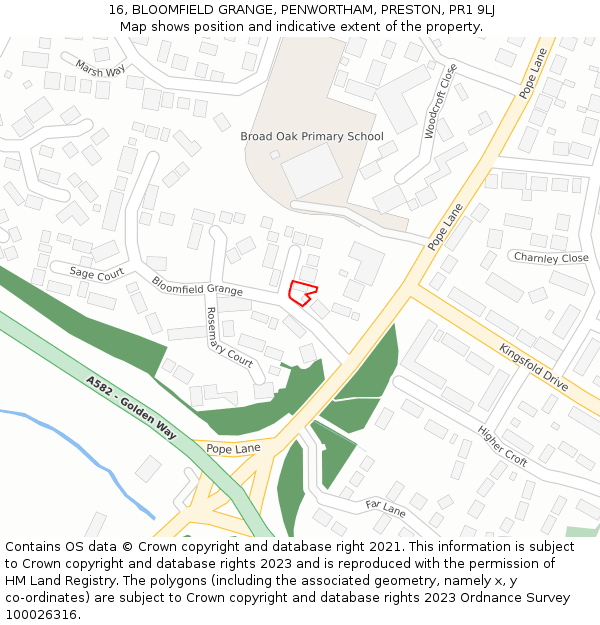 16, BLOOMFIELD GRANGE, PENWORTHAM, PRESTON, PR1 9LJ: Location map and indicative extent of plot