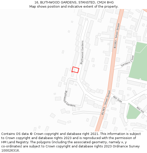 16, BLYTHWOOD GARDENS, STANSTED, CM24 8HG: Location map and indicative extent of plot