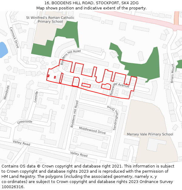 16, BODDENS HILL ROAD, STOCKPORT, SK4 2DG: Location map and indicative extent of plot
