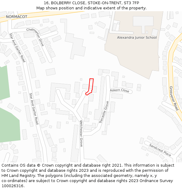 16, BOLBERRY CLOSE, STOKE-ON-TRENT, ST3 7FP: Location map and indicative extent of plot