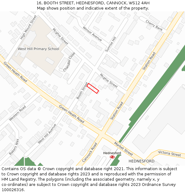 16, BOOTH STREET, HEDNESFORD, CANNOCK, WS12 4AH: Location map and indicative extent of plot